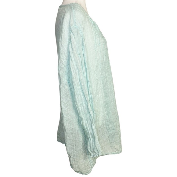 Eileen Fisher Green Long Sleeve Linen Gauze Pintuck Button Down Shirt - Picture 3 of 12